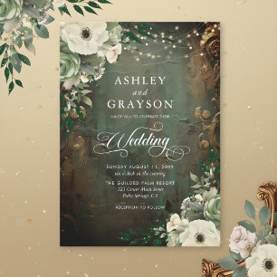 Invitation Mariage Floral Vintage Vert et Or