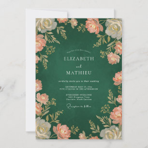 Invitation Mariage Floral Vintage Vert Profond