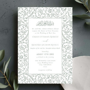 Invitation Mariage Floral Vintage Vert Sauge Islamique Musulm