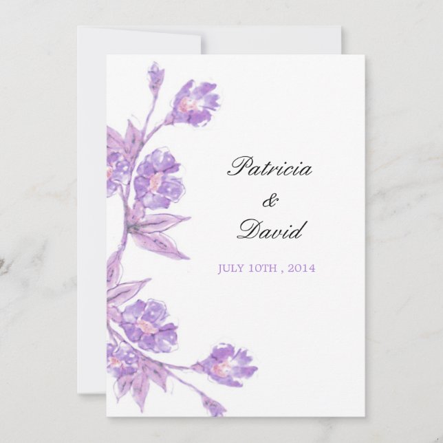 Invitation Mariage floral violet d'aquarelle (Devant)