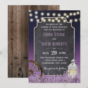 Invitation Mariage Floral violet de lanterne blanche rustique