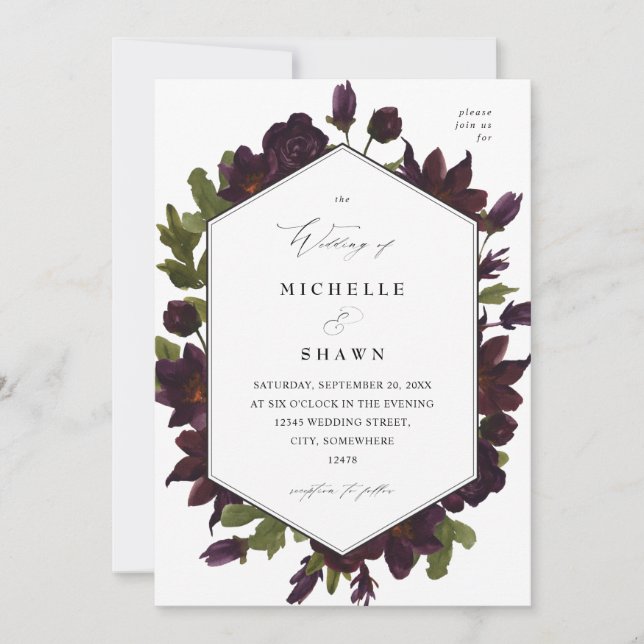 Invitation Mariage floral violet d'Halloween (Devant)