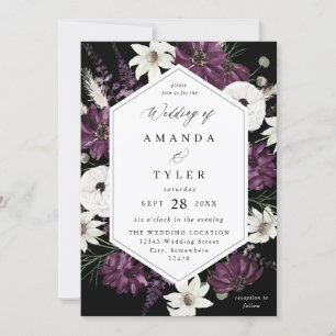Invitation Mariage floral violet et blanc - Noir V2
