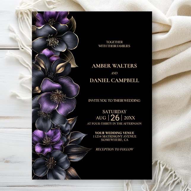 Invitation Mariage floral violet et gris élégant (Créateur téléchargé)