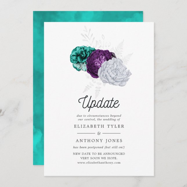 Invitation Mariage floral violet et turquoise rustique (Devant / Derrière)
