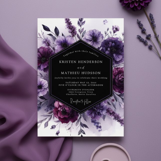Invitation Mariage floral violet numérique romantique (Créateur téléchargé)