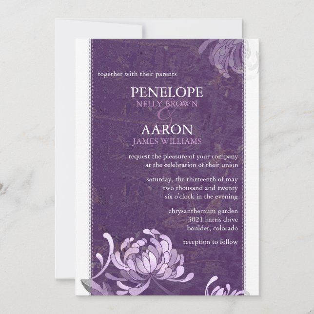 Invitation Mariage floral violet rustique (Devant)