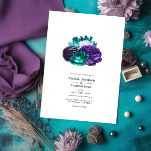 Invitation Mariage floral violet rustique et turquoise
