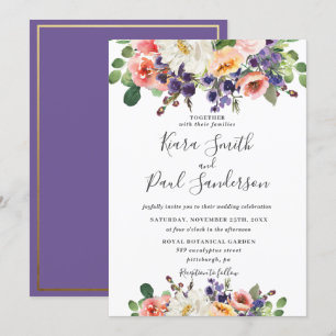 Invitation Mariage floral violet violet vif de la Pêche orang