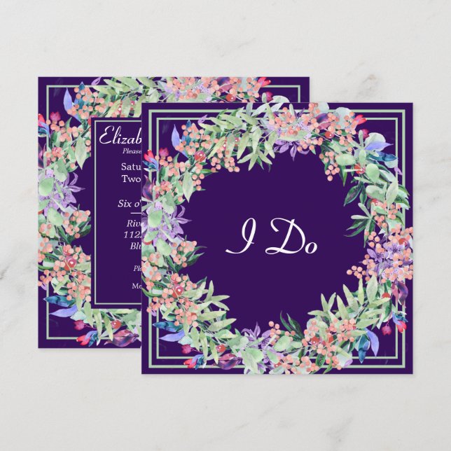Invitation Mariage Floral Wreath (Devant / Derrière)