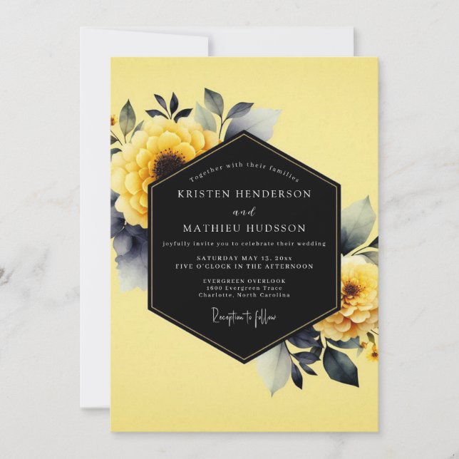 Invitation Mariage Flore à l'Encre Jaune (Devant)