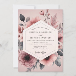 Invitation Mariage Flore Charbon Mauve