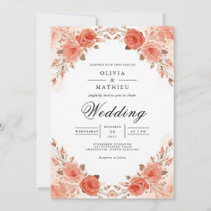 Invitation Mariage Flore d'Arche Rose Corail