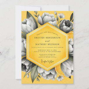Invitation Mariage Flore Monochrome Verge d'Or