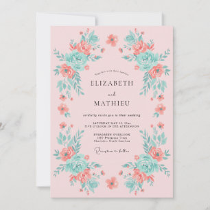 Invitation Mariage Florissant aux Pétales de Pêche et à la Me