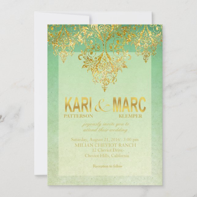 Invitation Mariage florissant de la Parties scintillant Mint  (Devant)