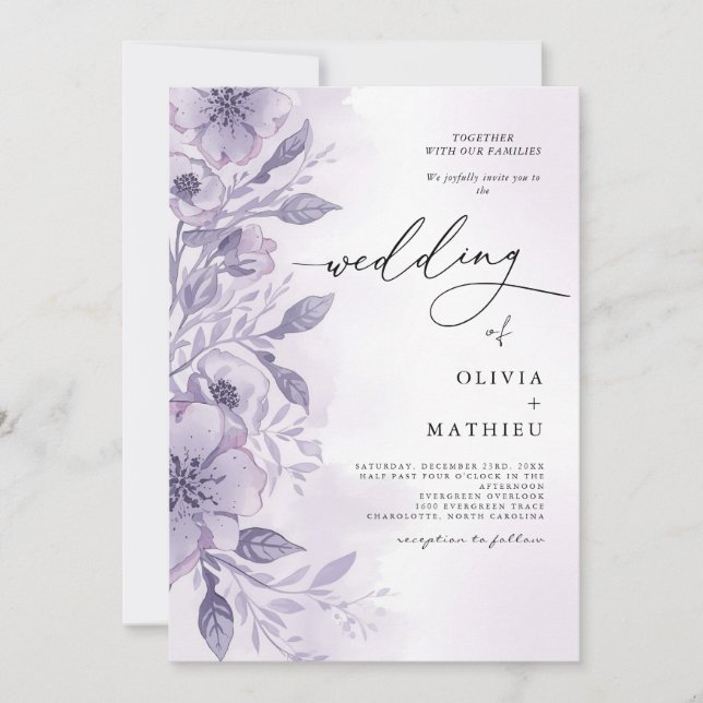 Invitation Mariage florissant Lavender (Devant)