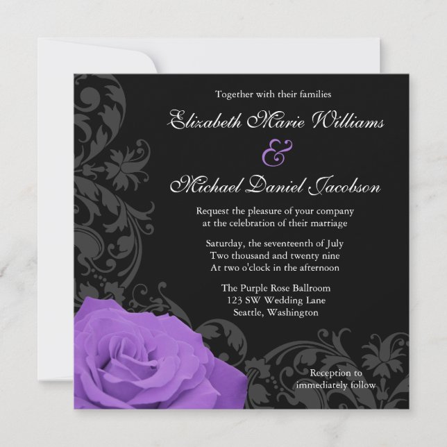 Invitation Mariage florissant Rose pourpre (Devant)