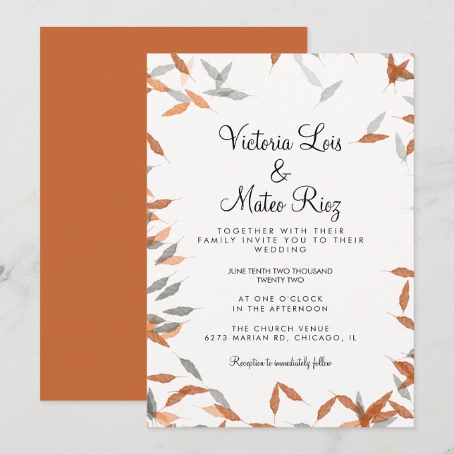 Invitation Mariage flottant à feuilles molles rustiques (Devant / Derrière)