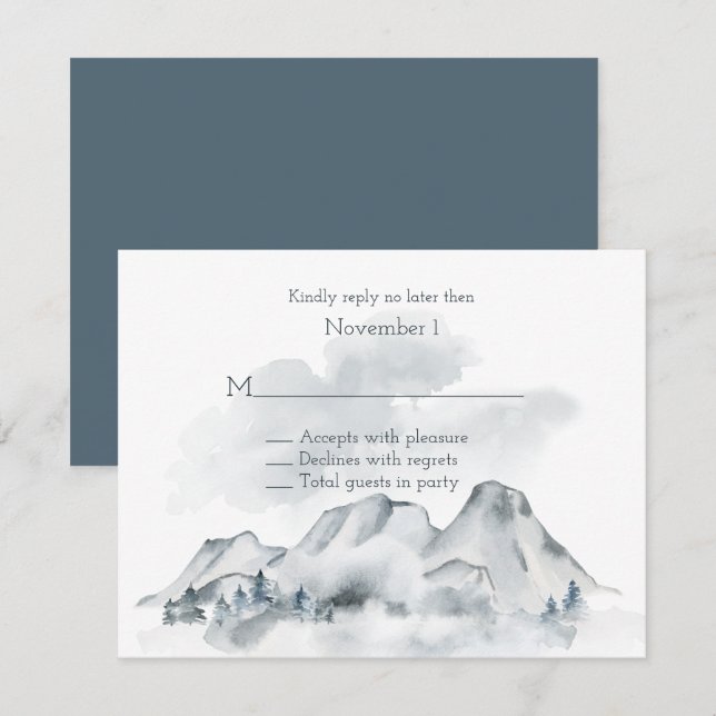 Invitation Mariage Foggy Mountain Watercolor RSVP (Devant / Derrière)