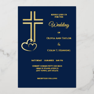 Invitation Mariage Foil Cross Hearts double ligne