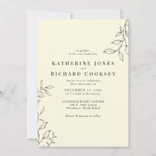 Invitation Mariage Foliage moderne jaune pâle