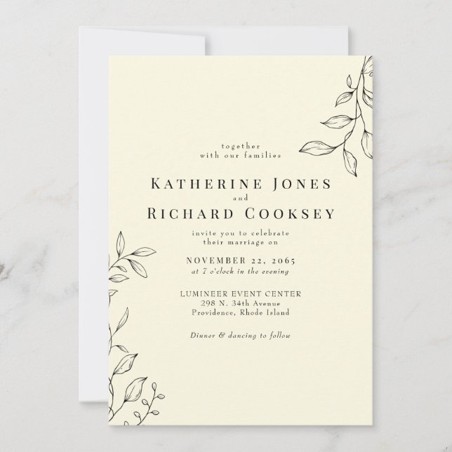 Invitation Mariage Foliage moderne jaune pâle (Devant)