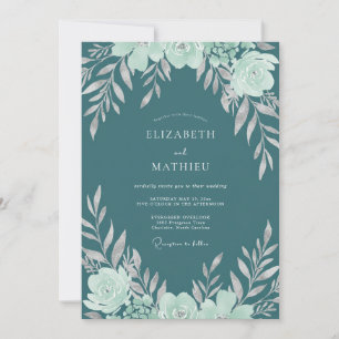 Invitation Mariage foncé aqua ranunculus eucalyptus