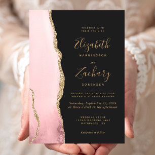 Invitation Mariage foncé moderne Blush Rose Or Agate