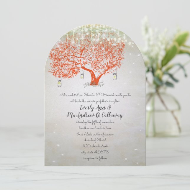 Invitation Mariage forestier rustique de l'orange argenté (Debout devant)