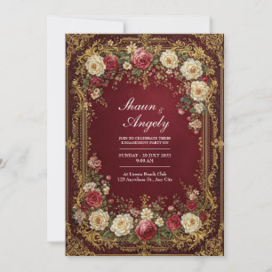 Invitation Mariage Formel Antique Bourguignon Floral Doré