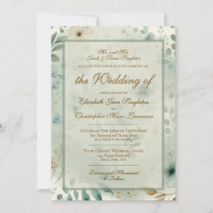 Invitation Mariage Formel Botanique Aquarelle Or Sage