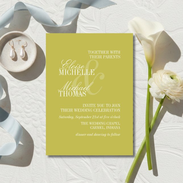 Invitation Mariage Formel Citron Vert Écriture Moderne (Modern Script Sage Green Formal Wedding Invitation)