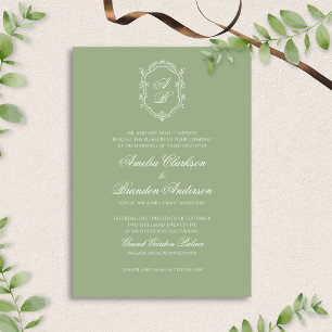 Invitation Mariage Formel Classique au Vert Sauge avec Blason