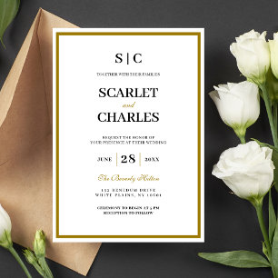 Invitation Mariage Formel Classique Monogramme Noir Or
