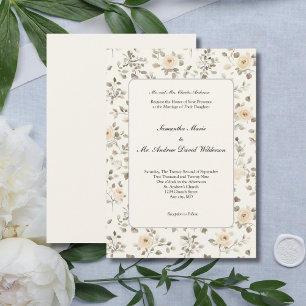 Invitation Mariage Formel Cottagecore Floral Aquarelle Crème