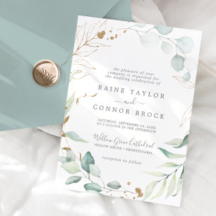 Invitation Mariage Formel de Feuillage Aérien et Feuille d'Or