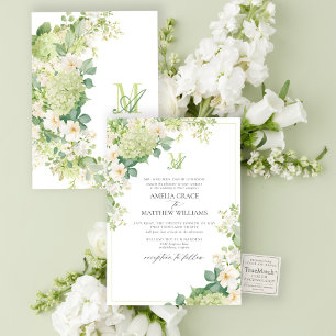 Invitation Mariage Formel de Monogramme Floral de Hortensia V