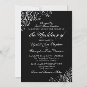 Invitation Mariage Formel Élégant Noir et Argent Classique