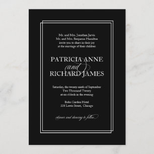 Invitation Mariage Formel Élégant Simple Noir Et Blanc