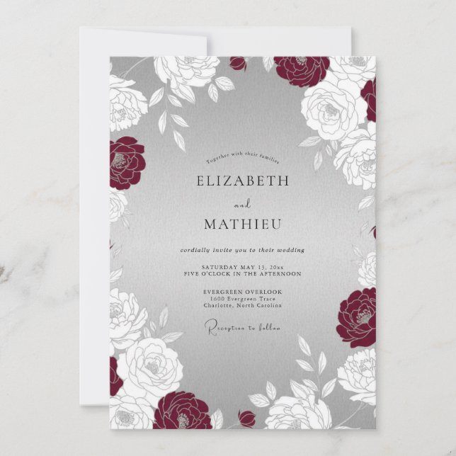 Invitation Mariage Formel Hivernal Bourguignon Argent (Devant)