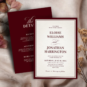 Invitation Mariage Formel Luxueux Bourgogne Argent Ancien
