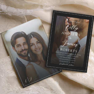Invitation Mariage Formel Minimaliste Noir & Blanc 2 Photos