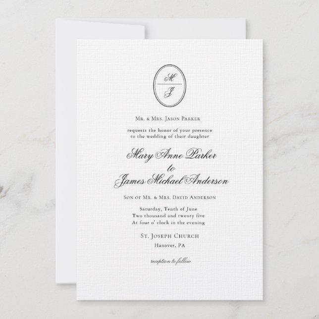 Invitation Mariage formel monogramme (Devant)