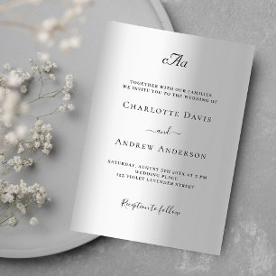 Invitation Mariage formel monogrammé en argent