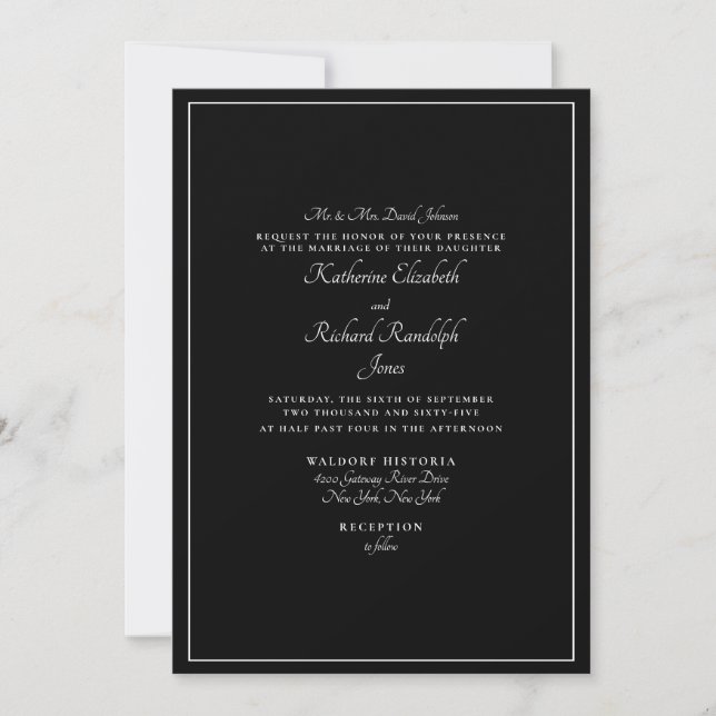 Invitation Mariage Formel Noir en un Lieu Parents  (Devant)