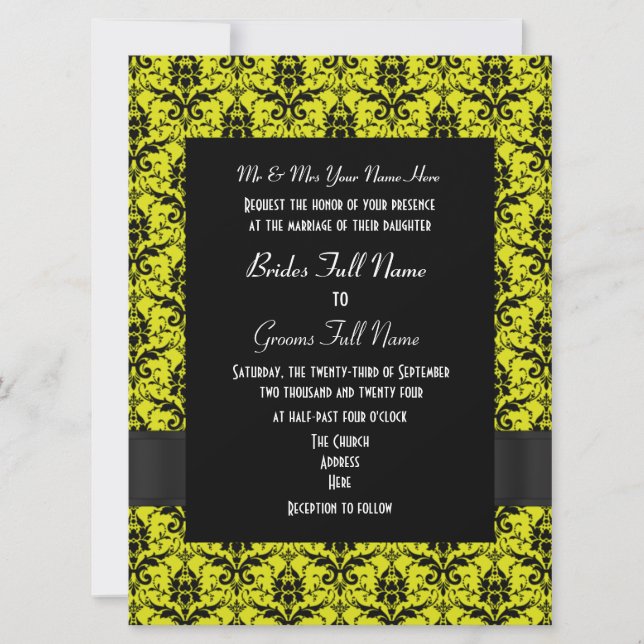 Invitation Mariage formel noir et jaune (Devant)