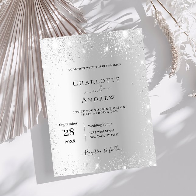 Invitation Mariage formel parties scintillant argent (Créateur téléchargé)