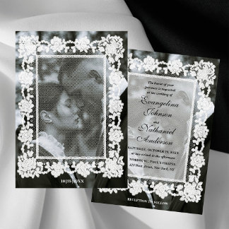 Invitation Mariage Formel Photo avec Cadre en Dentelle Intemp