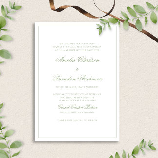 Invitation Mariage Formel Vert Sauge & Bordure Blanche Script
